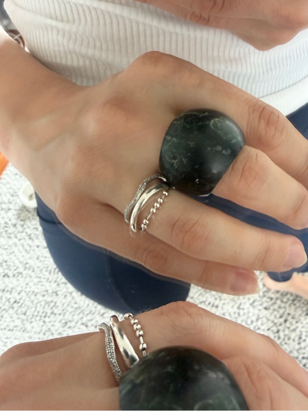 Indie Designer Mexico handmade dark green marble stone architectural round ring